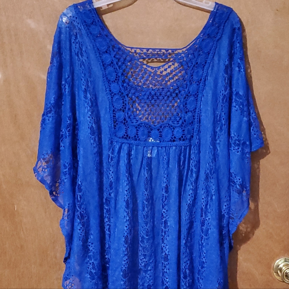 Evogues Blue Lace Top or Swim Cover-up Size 3X